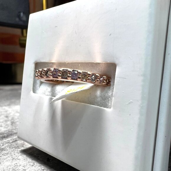 Ring Bomb Party Ring, NWOT, size 7, rose gold color band with minis clear stones - Picture 4 of 4